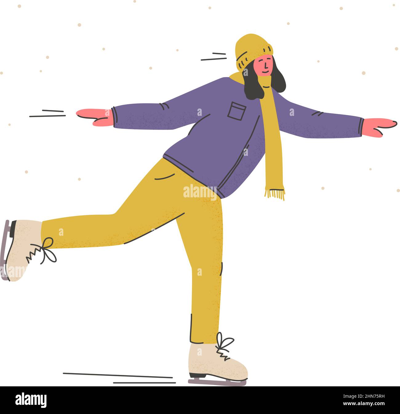 Happy woman in warm clothes ice skating. Person skating on rank when