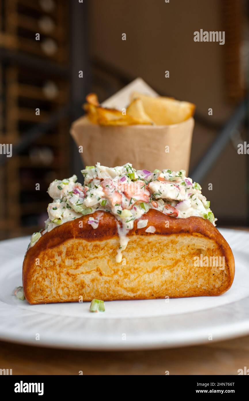 lobster roll sandwich with potato chips Stock Photo Alamy