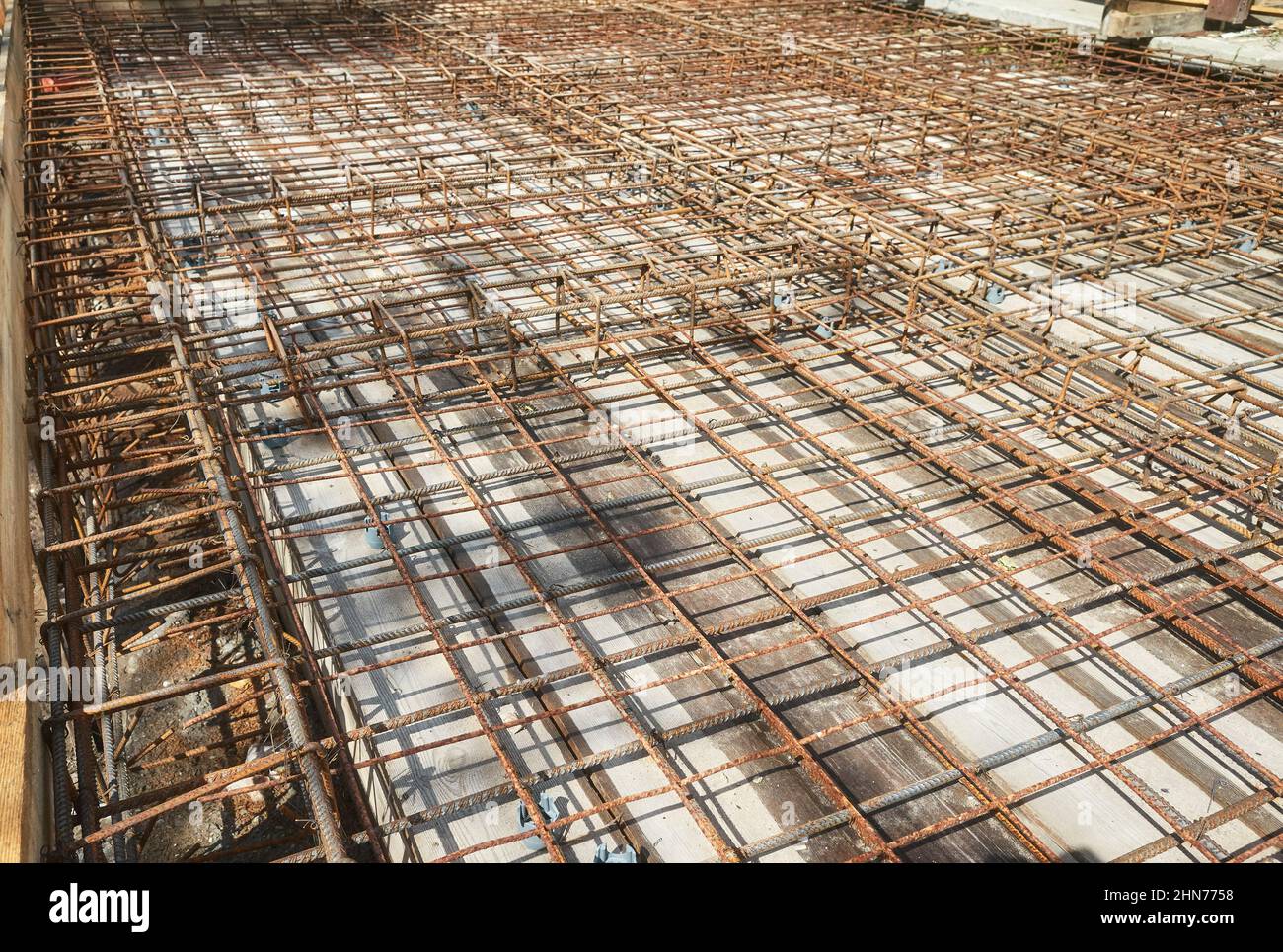 Picture of ribbed steel bar reinforcement construction ready for