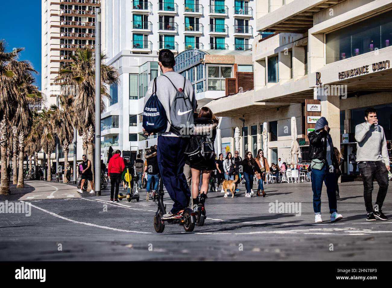 Tel Aviv, Israel February 11, 2022 People rolling with an electric
