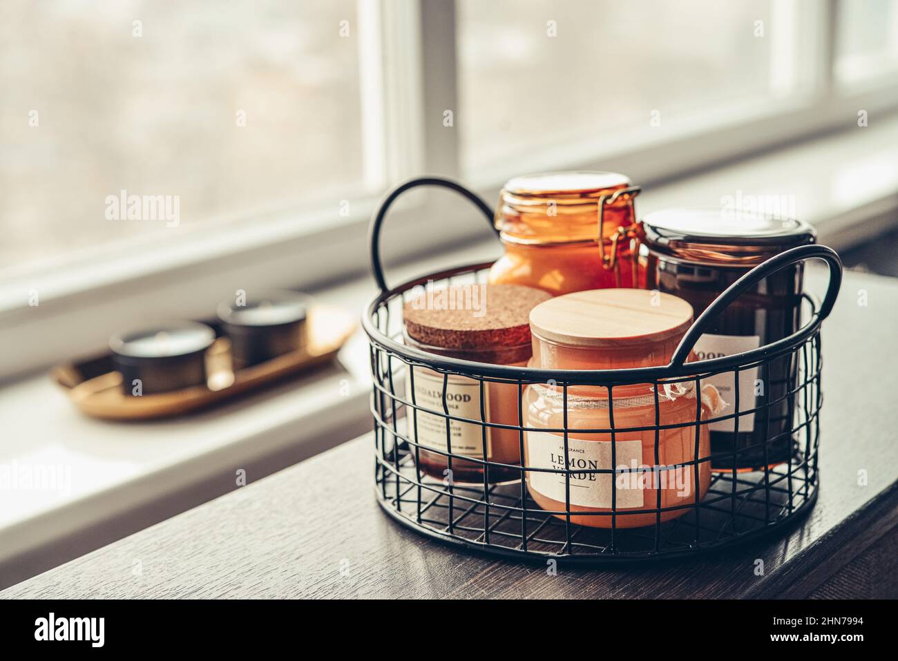 Winter fall candles window hi-res stock photography and images - Alamy