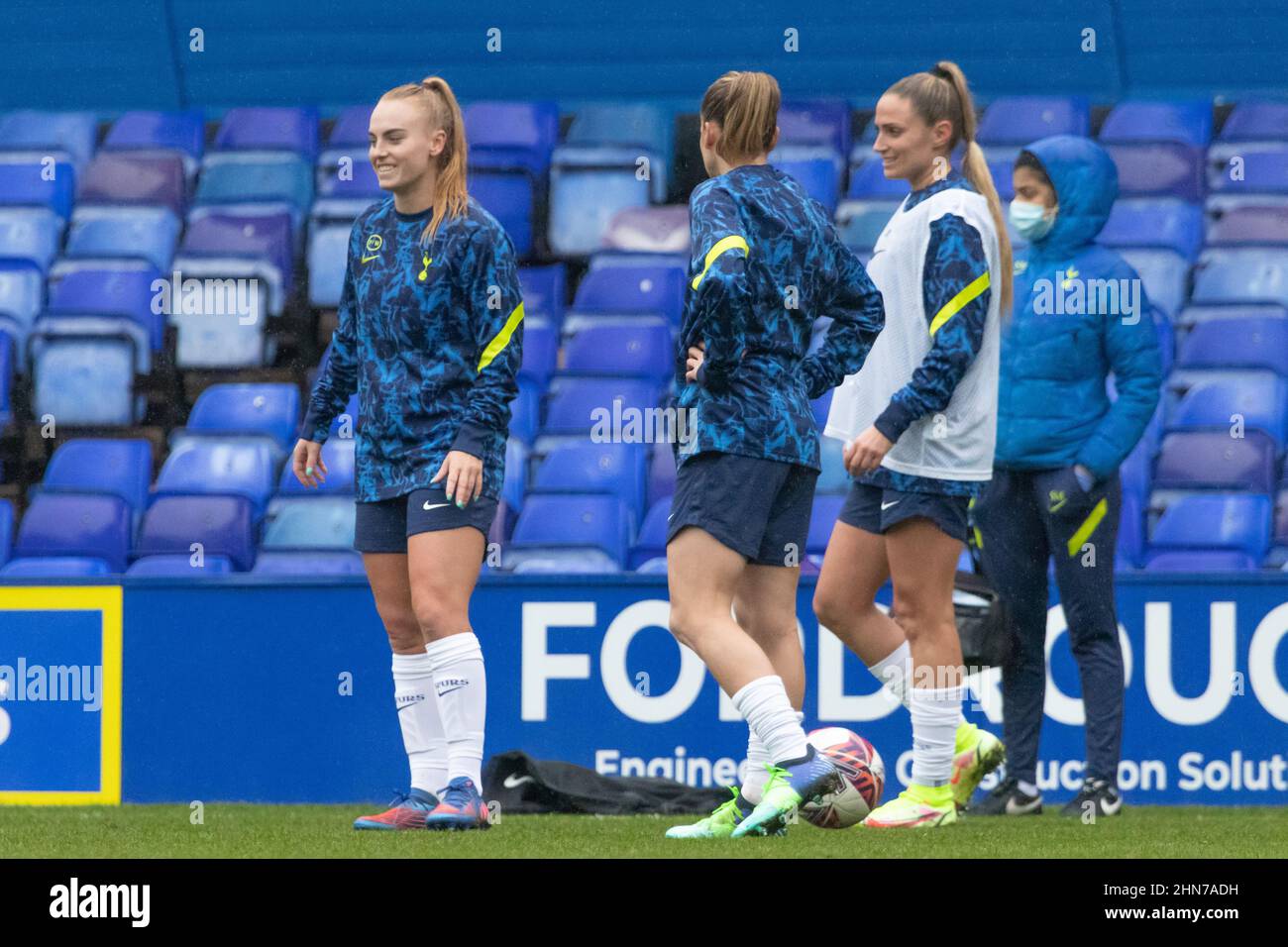Molly Bartrip, Ria Percival and Shelina Zadorsky of Tottenham Hotspur during warm up Stock Photo