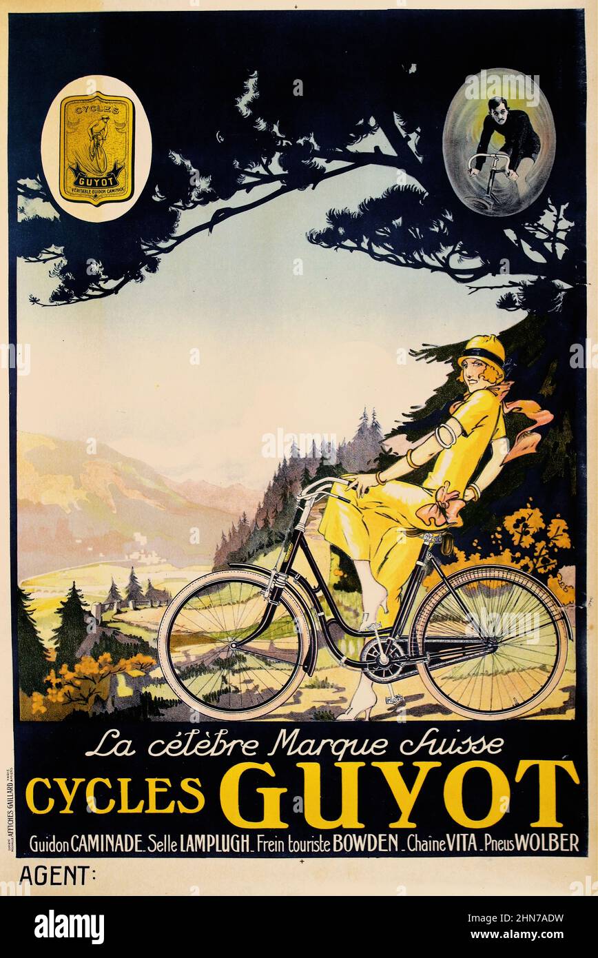 Cycles Guyot (c. 1920) Anonymous artist - Vintage bicycle advertisement poster. Stock Photo