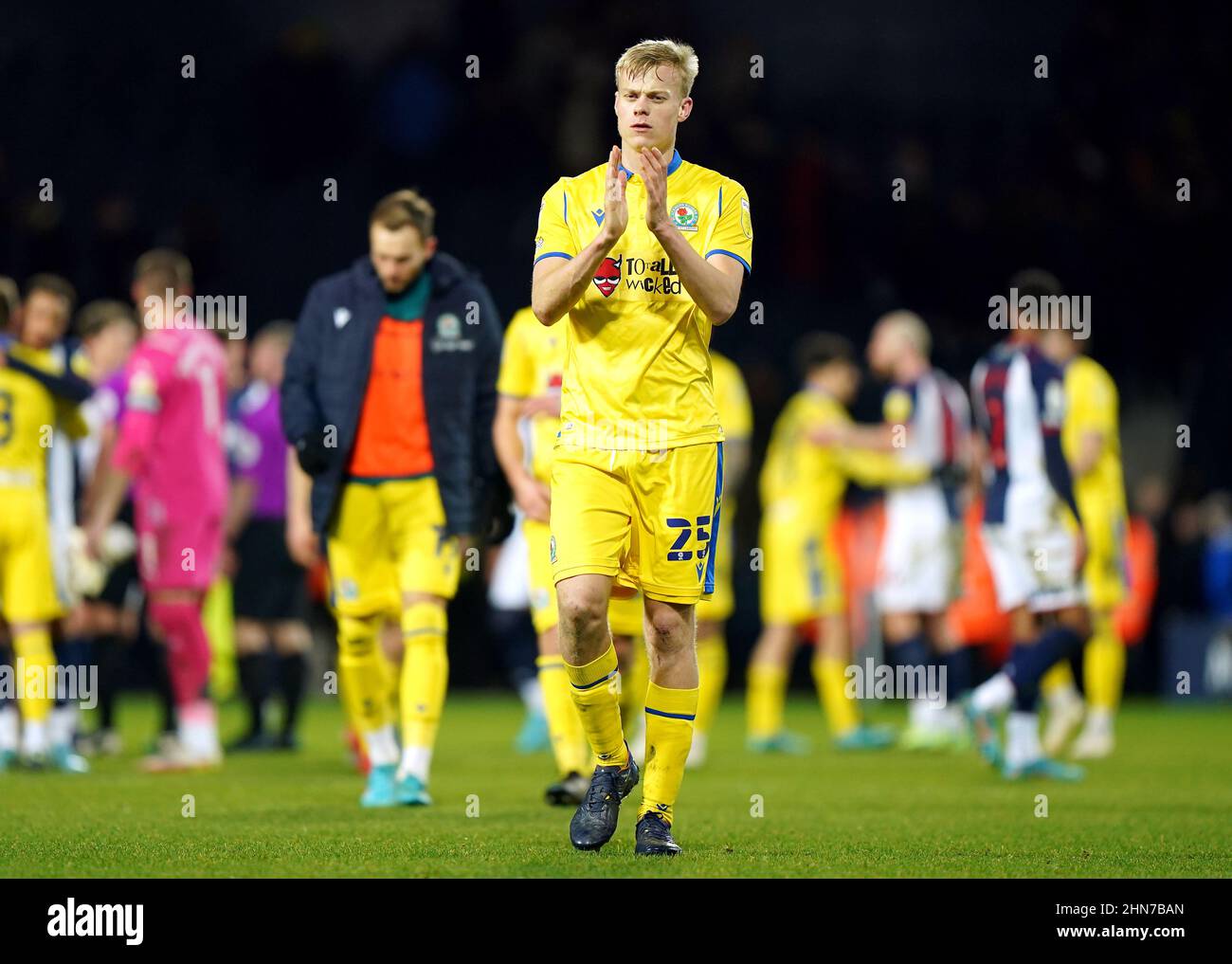 Blackburn Rovers' Jan Paul van Hecke applauds the fans after the final whistle during the Sky Bet Championship match at The Hawthorns, West Bromwich. Picture date: Monday February 14, 2022. Stock Photo