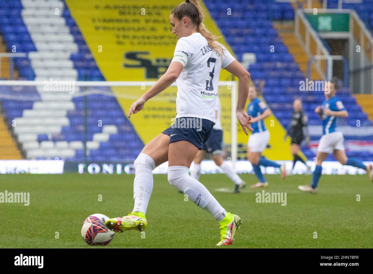 Shelina Zadorsky of Tottenham Hotspur advancing the ball out of defence Stock Photo