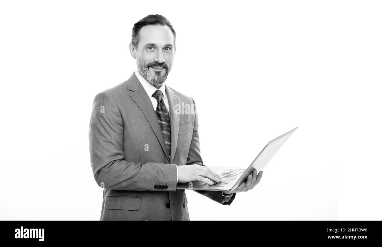 programmer man use pc. cheerful manager. agile business. professional network administrator Stock Photo