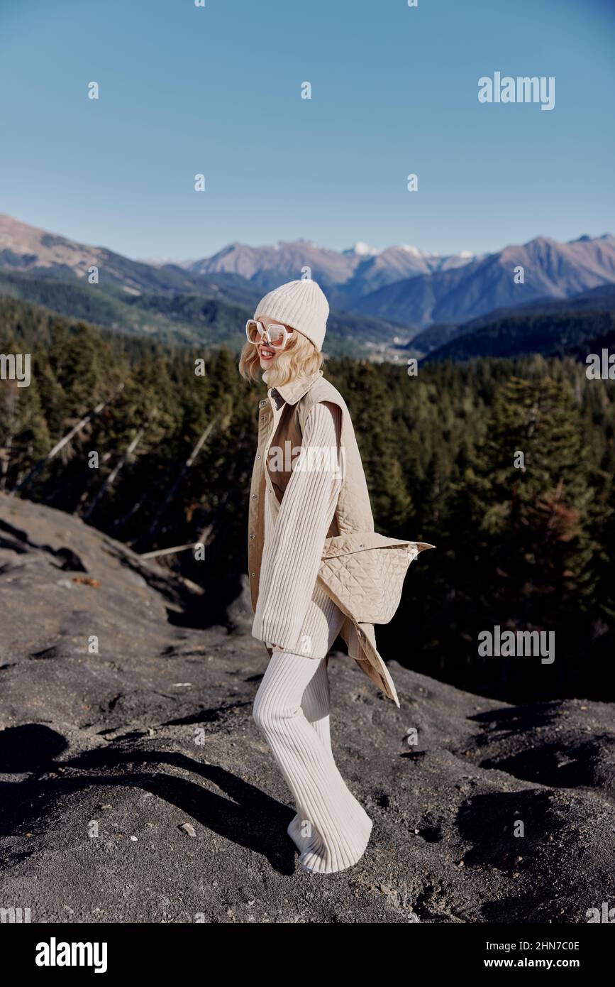 woman nature autumn style travel to the mountains lifestyle Stock Photo