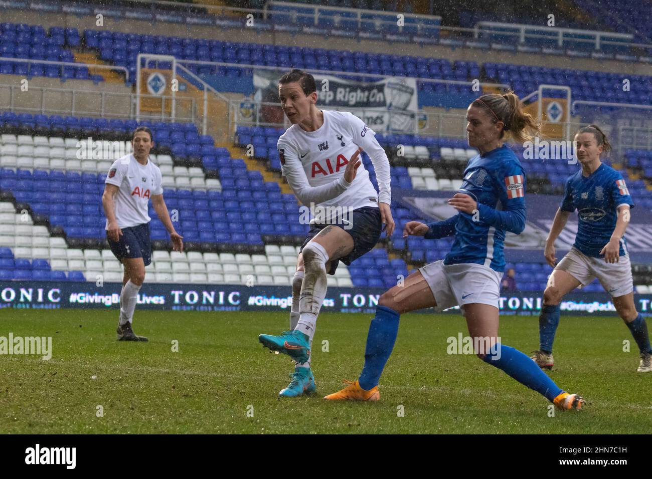 Ashleigh Neville of Tottenham Hotspur striking the ball at goal Stock Photo