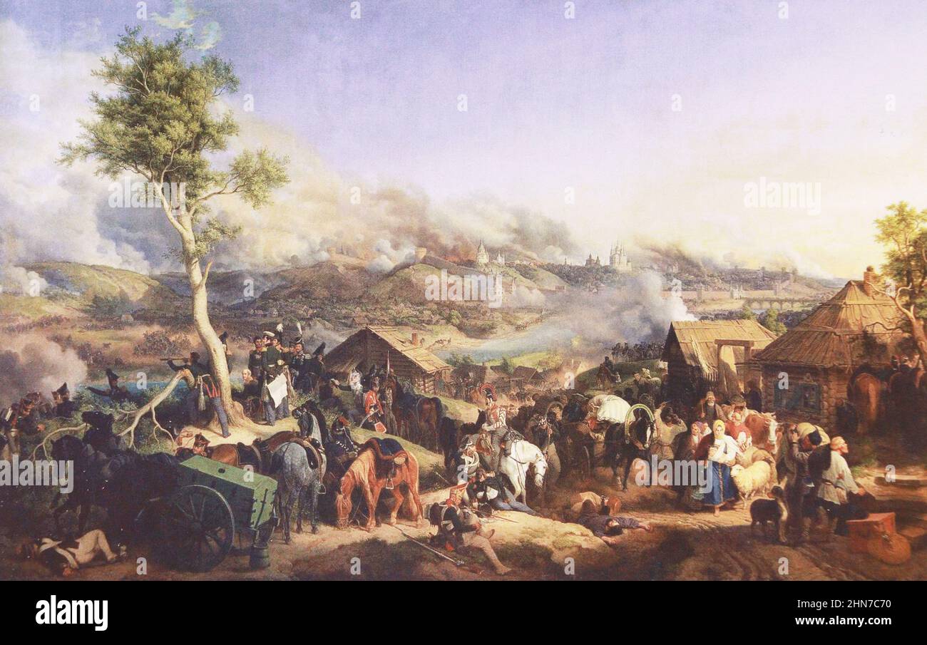 Battle of August 5 1812 near Smolensk. Painting of the 19th century. Stock Photo