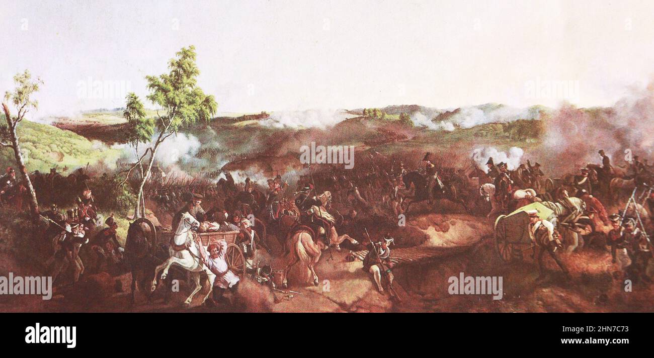 Battle of Valutino on August 7 1812. Painting of the 19th century. Stock Photo