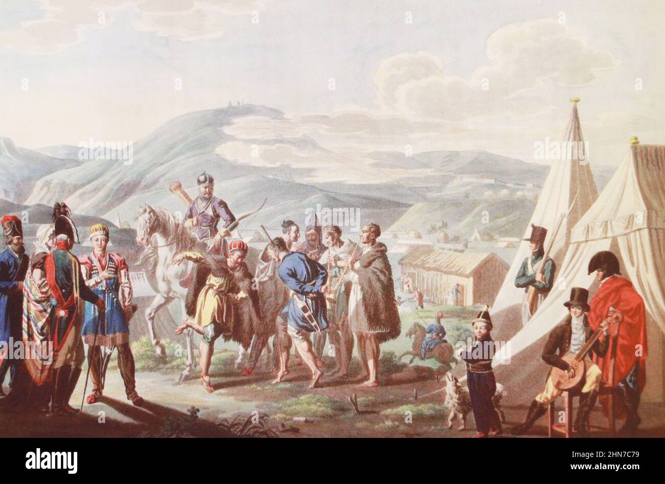 Circassian dance. Engraving from 1812. Stock Photo