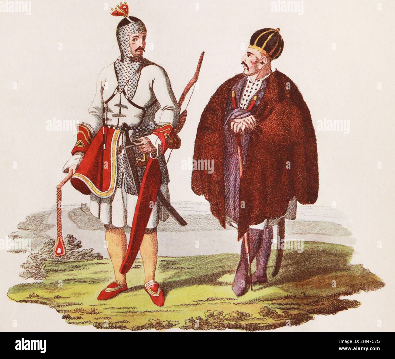 Circassian prince and Crimean Tatar. Engraving from 1811. Stock Photo