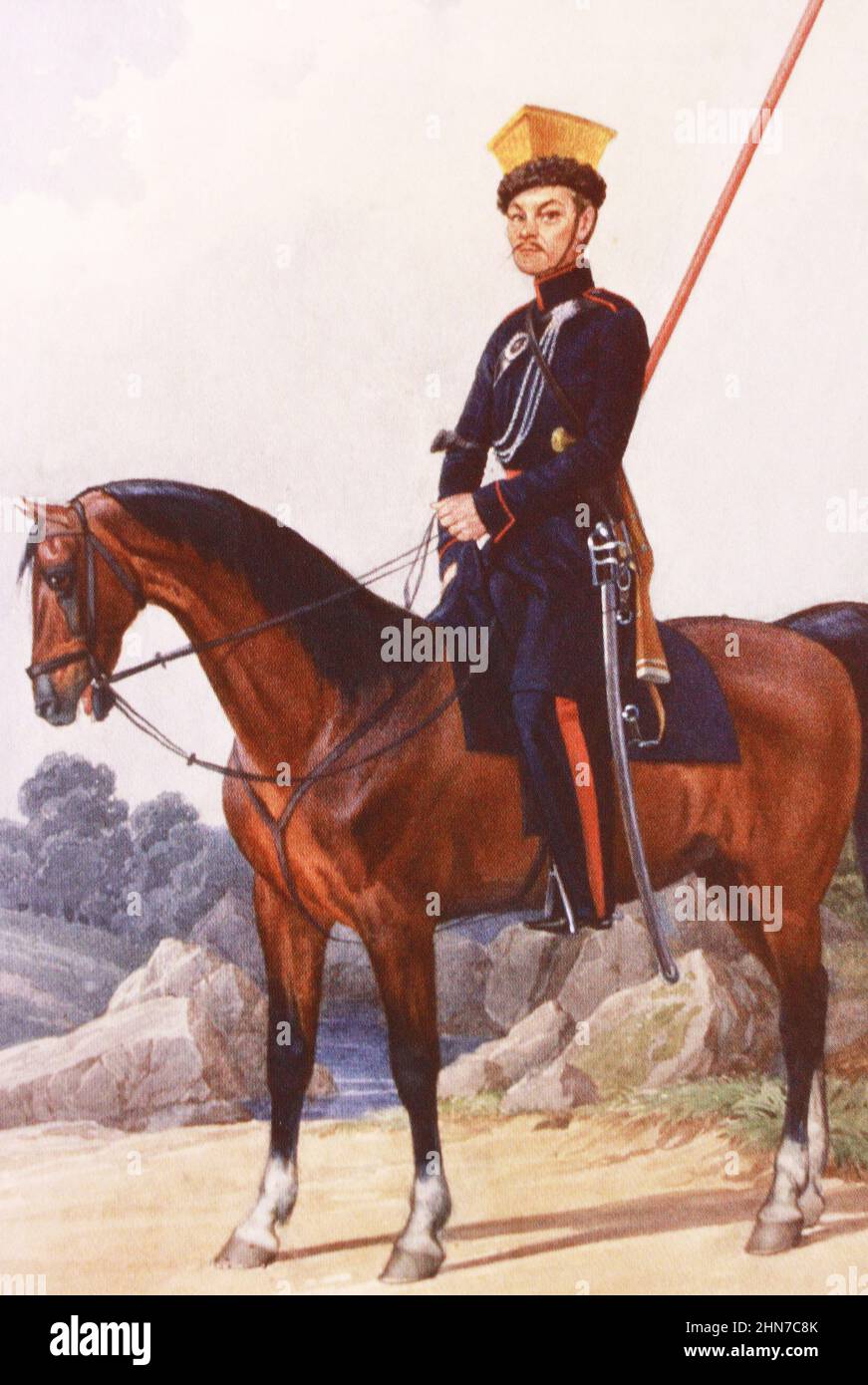 Private of the Kalmyk regiments. Engraving from the 1820s. Stock Photo