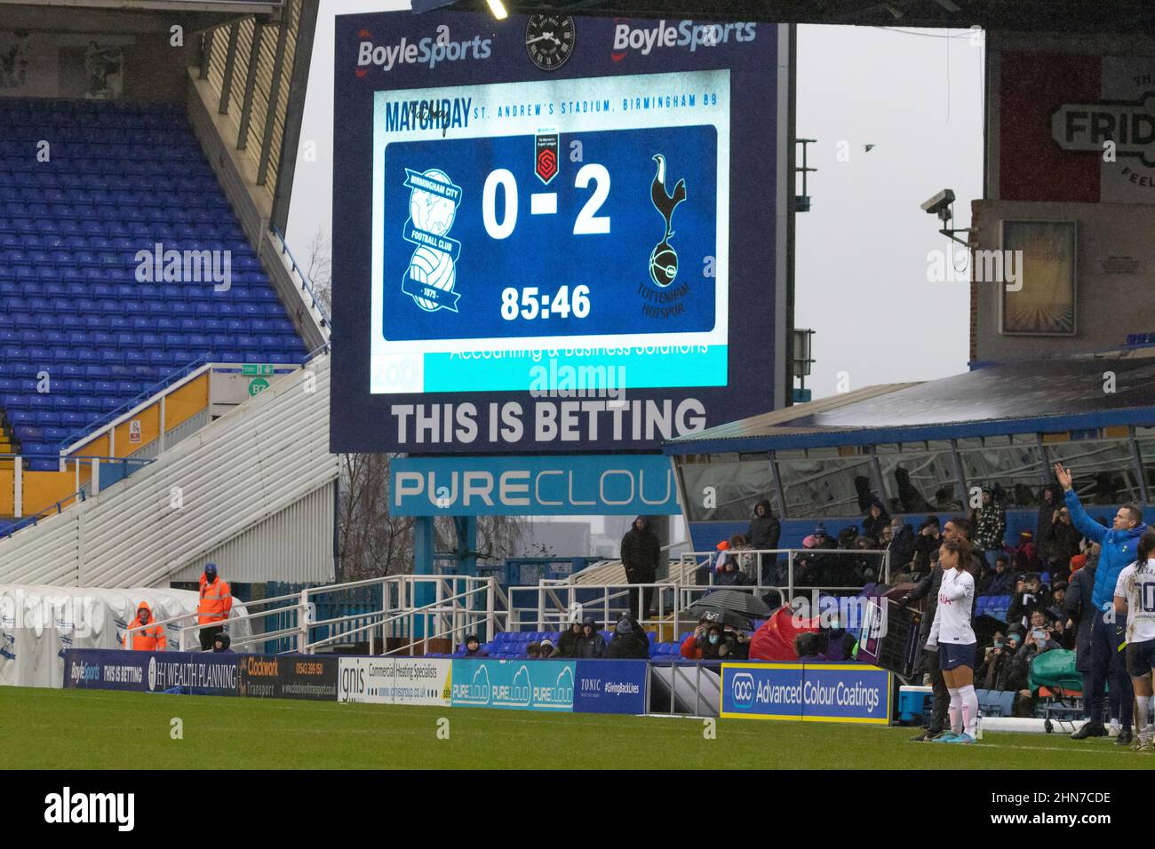 Match day scoreboard, Birmingham City 0-2 Tottenham Hotspur Stock Photo
