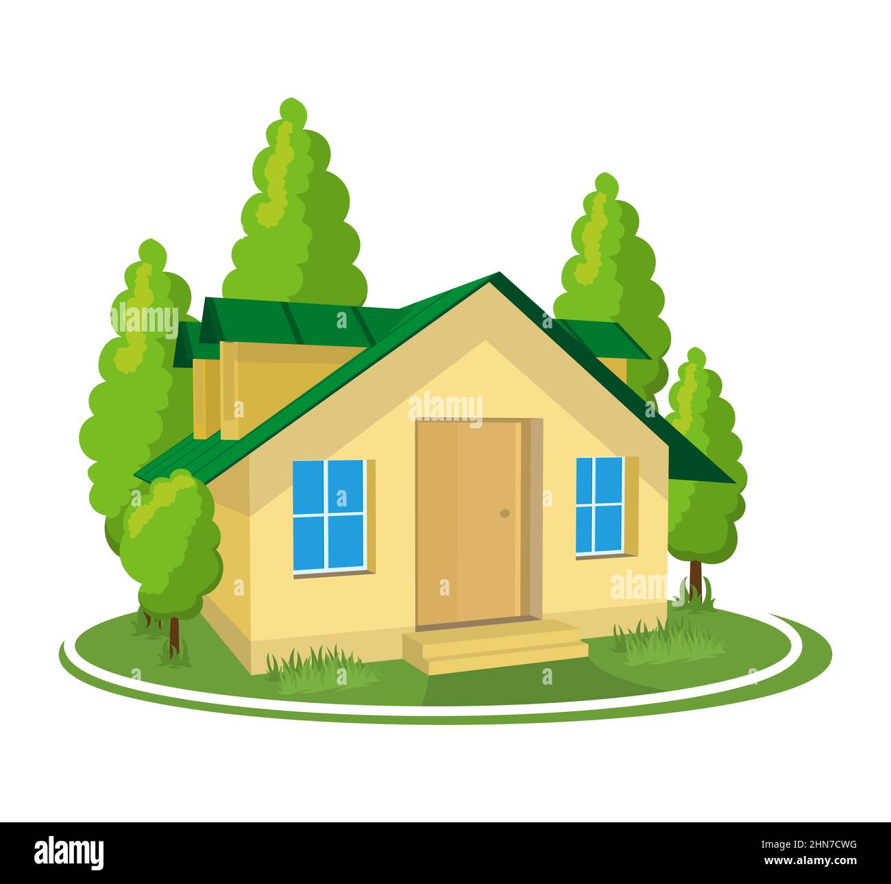Summer landscape. 3D cottage icon surrounded by trees Stock Vector ...