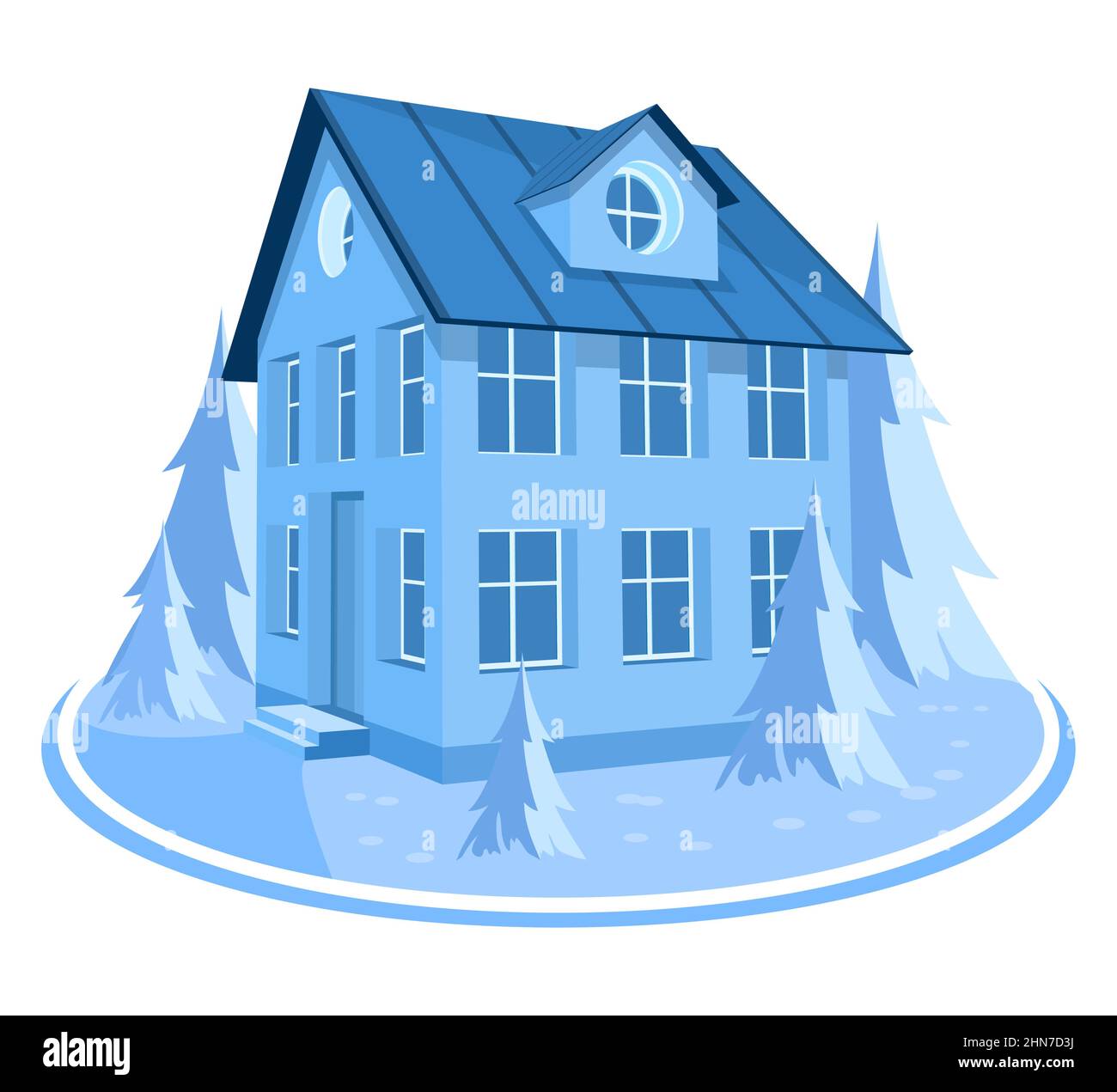 Winter landscape. 3D cottage surrounded by trees Stock Vector Image ...