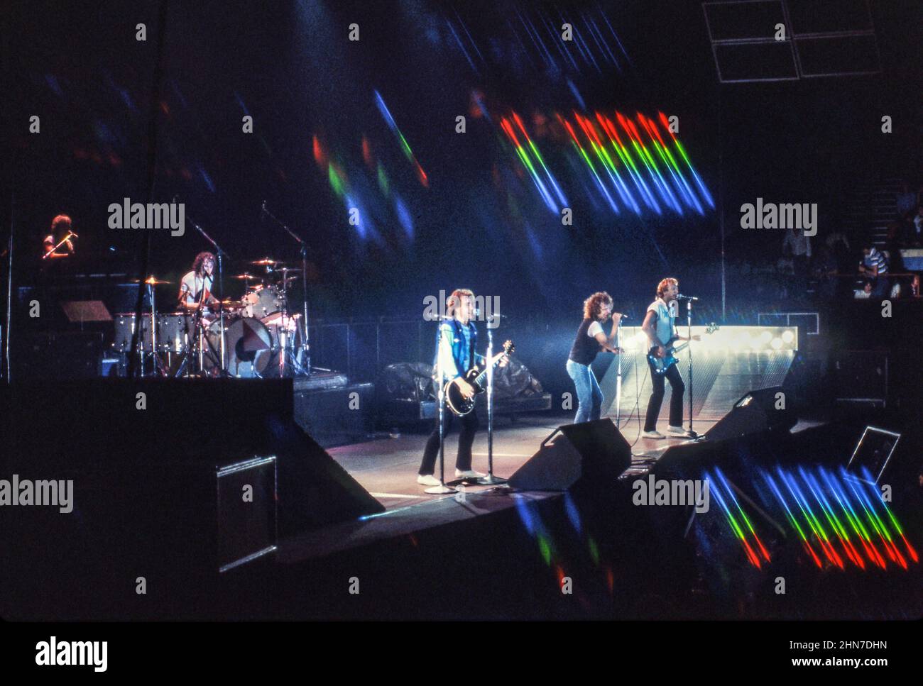 Anglo-American band Foreigner performing at Wembley Arena, London in 1985. Stock Photo