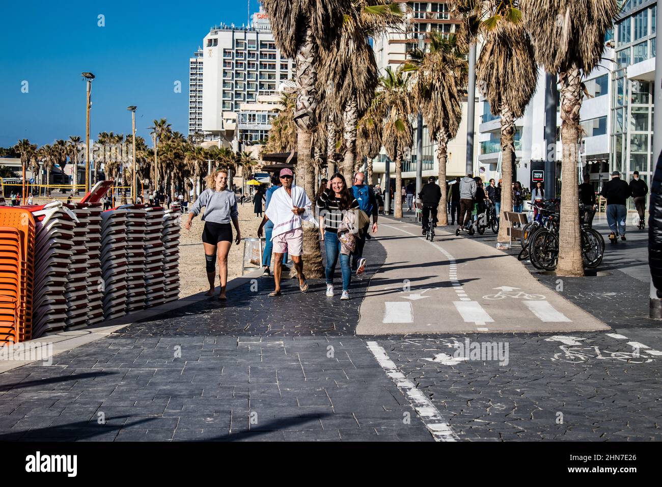 Tel Aviv, Israel - February 13, 2022 Unidentified people walking on Tel  Aviv Promenade, commonly referred to in Hebrew simply as the Tayelet, runs  alo Stock Photo - Alamy