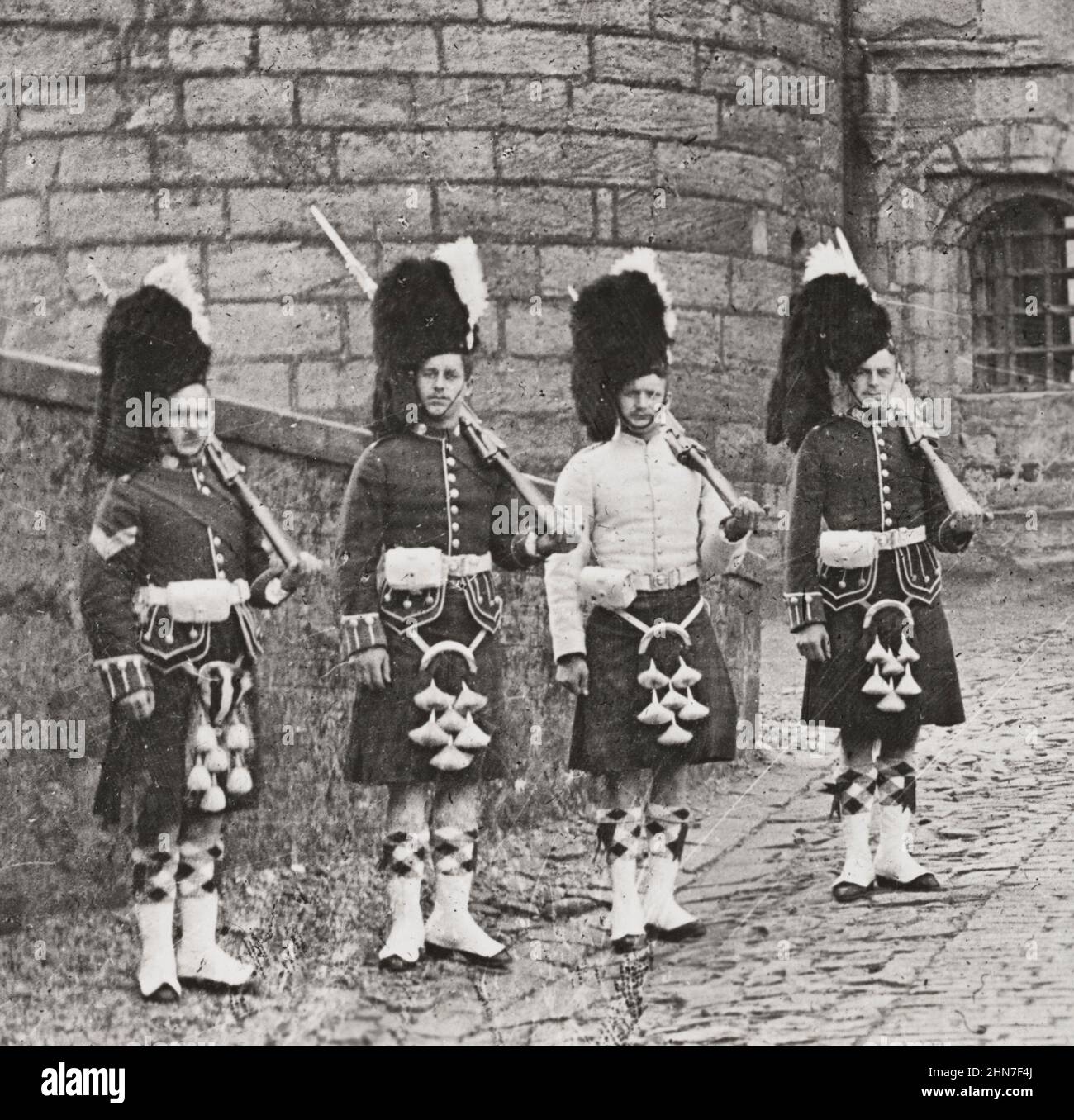 Highland guards before the gate of Stirling Castle, Scotland, circa 1900 Stock Photo