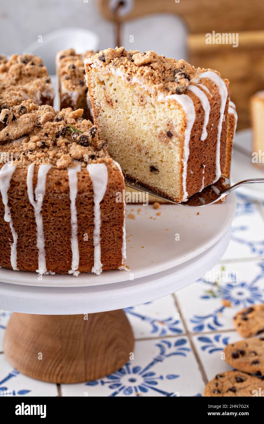 Chocolate chip cookie pound cake made in a tube pan Stock Photo Alamy