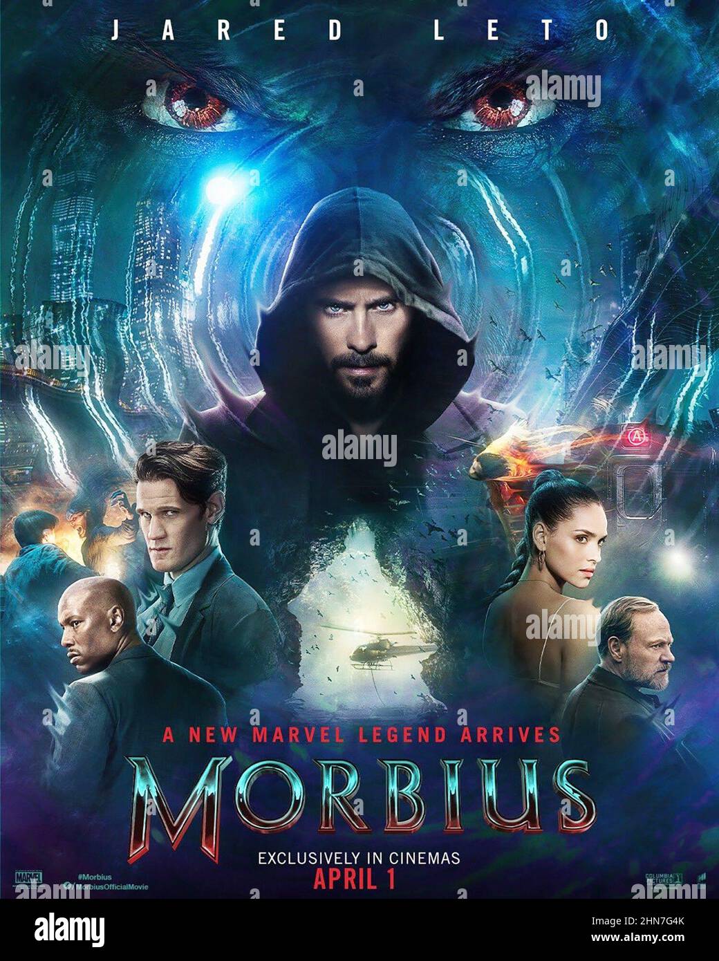 MORBIUS, poster, from left Tyrese Gibson, Matt Smith, Jared Leto as Dr