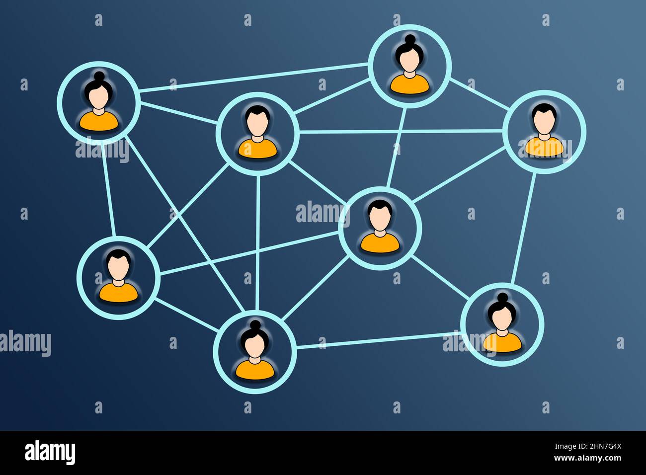Teamwork. Team members interconnected in a network, sharing information and knowledge Stock Photo
