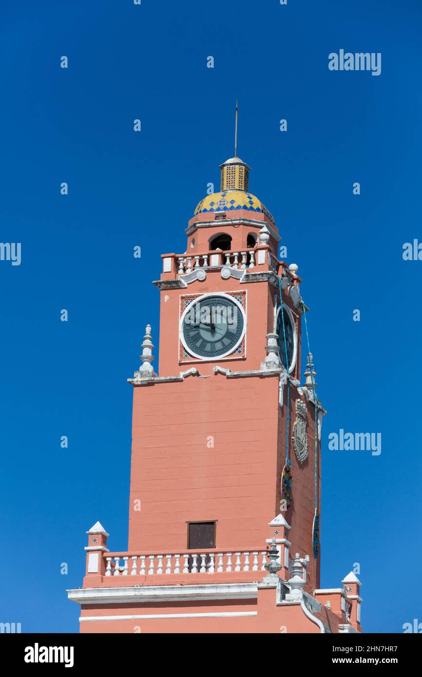 Clock Tower, Municipal Palace, Merida, Yucatan State, Mexico Stock