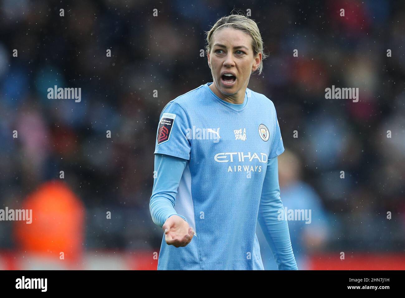Manchester, England, 13th February 2022.  Demi Stokes of Manchester City during the The FA Women's Super League match at the Academy Stadium, Manchester. Picture credit should read: Isaac Parkin / Sportimage Stock Photo
