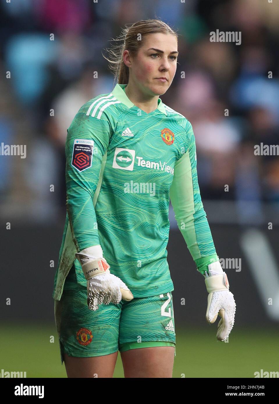 Manchester, England, 13th February 2022. Mary Earps of Manchester United during the The FA Women's Super League match at the Academy Stadium, Manchester. Picture credit should read: Isaac Parkin / Sportimage Stock Photo