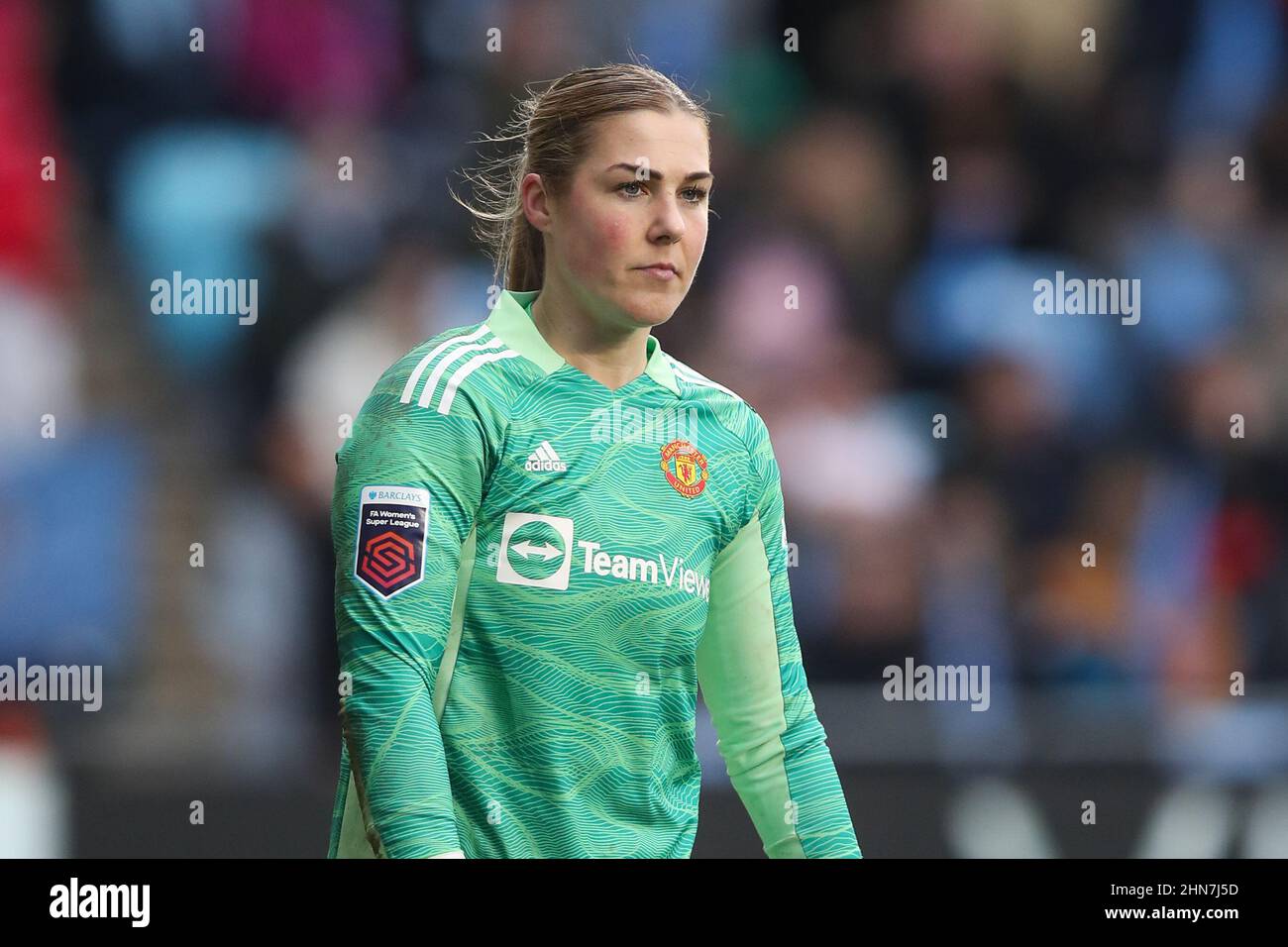 Manchester, England, 13th February 2022. Mary Earps of Manchester United during the The FA Women's Super League match at the Academy Stadium, Manchester. Picture credit should read: Isaac Parkin / Sportimage Stock Photo