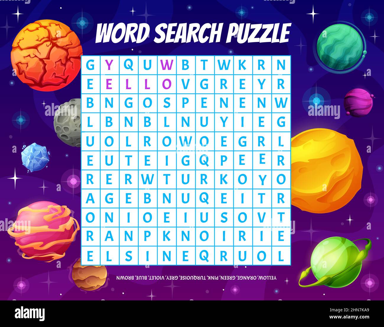 Word puzzle game grid with cartoon color space planets. Children word  search crossword educational riddle, child playing activity vector game.  Kids lo Stock Vector Image & Art - Alamy