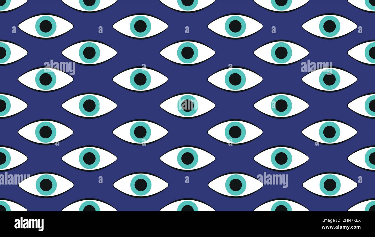 Hypnotic texture. Eyeballs sign on deep blue backdrop Stock Vector