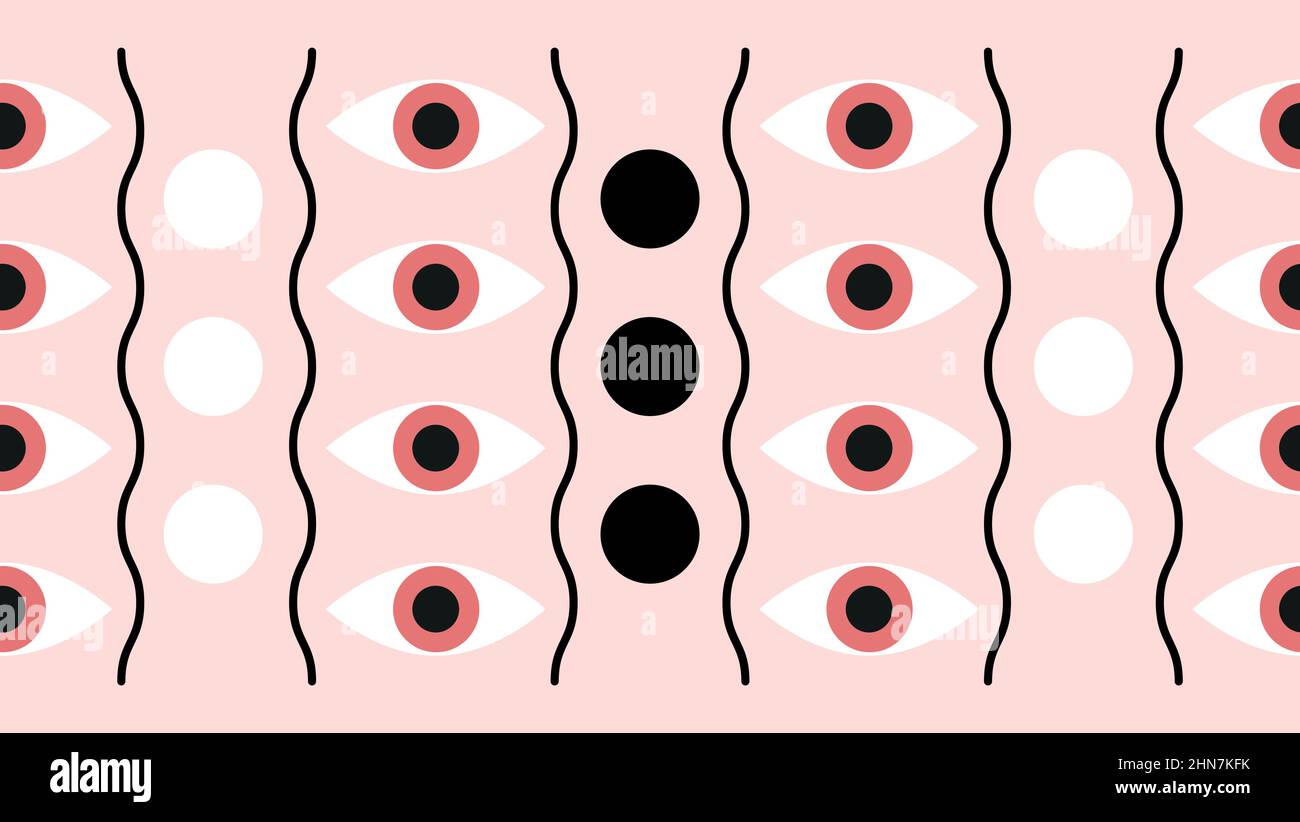 Geometric shapes and eyeballs on light pink backdrop Stock Vector