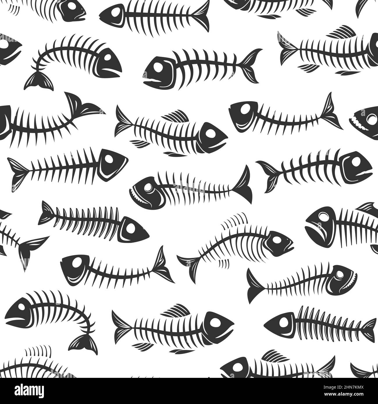Fish bone seamless pattern. Fishbone skeleton silhouettes background