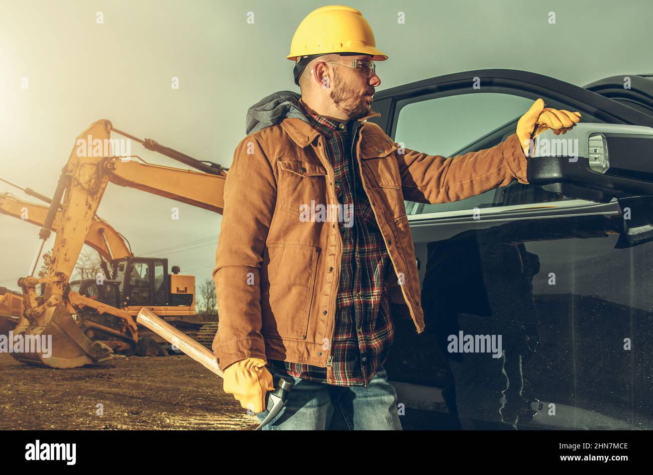 Commercial Vehicle in Use by Professional Contractor Worker. Caucasian