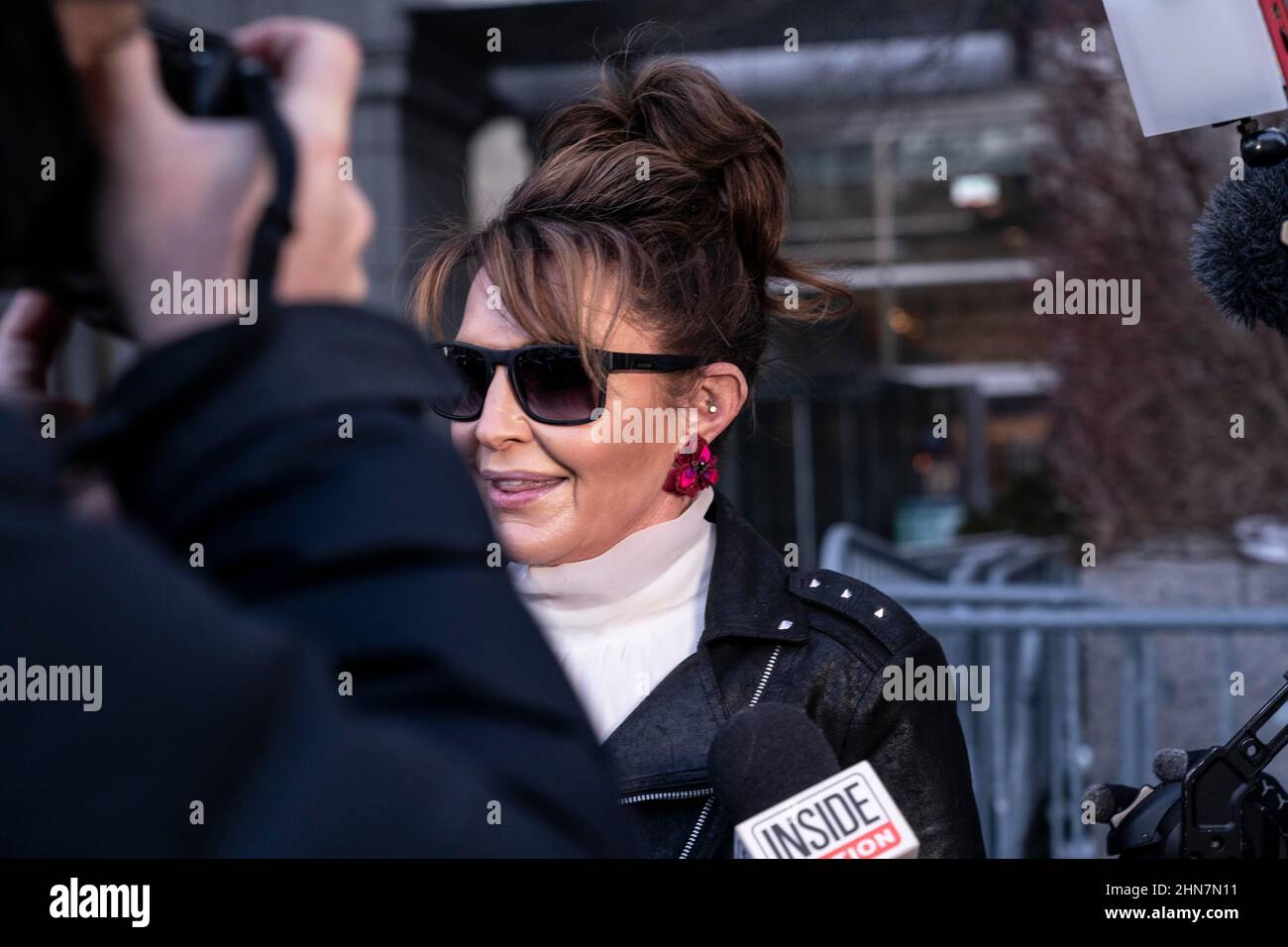 New York, New York, USA. 14th Feb, 2022. New York, NY - February 14, 2022: Sarah Palin, former Governor of Alaska leaves court after judge dismissed her case at U.S. Southern District Court (Credit Image: © Lev Radin/ZUMA Press Wire) Stock Photo