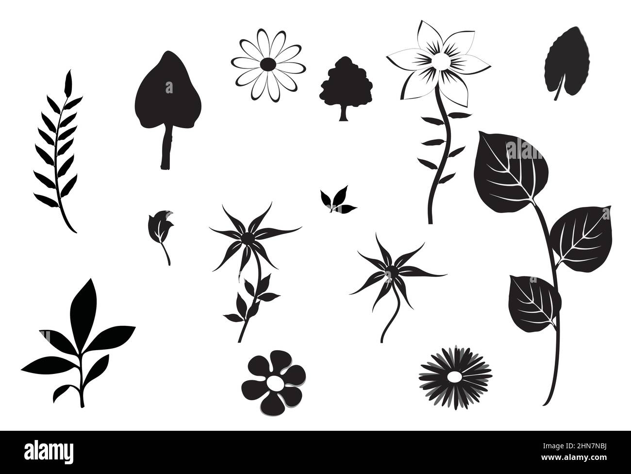 silhouette of leaves of different shapes and seizes Stock Vector