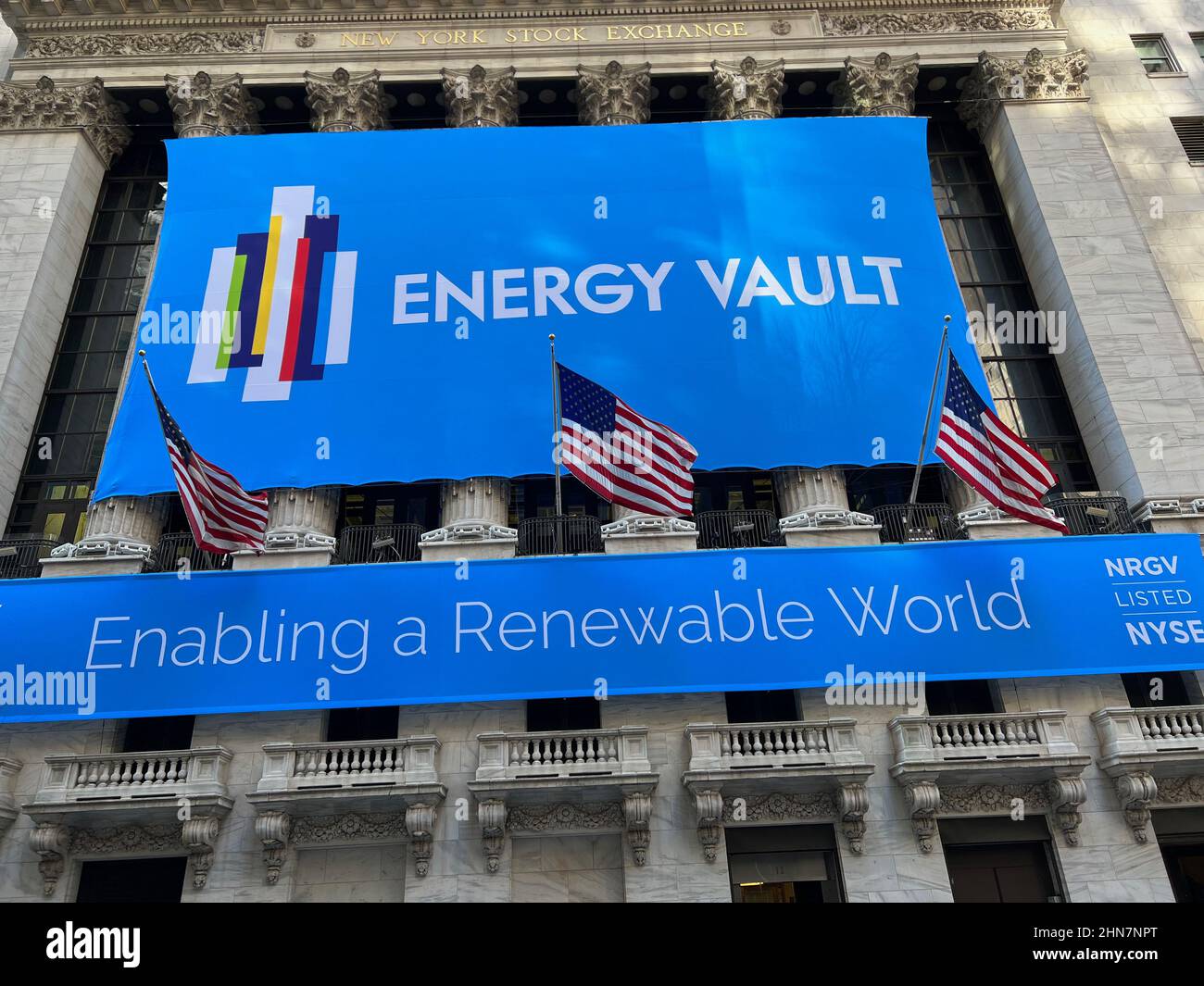 New York, United States. 14th Feb, 2022. Shares of Energy Vault Holdings,  Inc. (ticker symbol NRGV) began trading on the New York Stock Exchange on  Feb. 14, 2022. The California and Lugano,