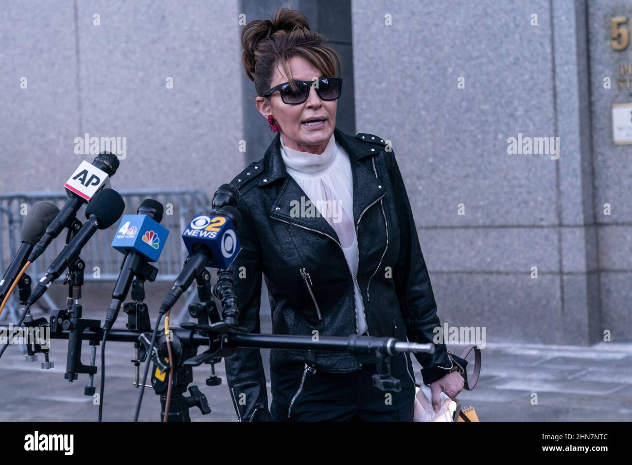 New York, NY - February 14, 2022: Sarah Palin, former Governor of Alaska leaves court after judge Jed Rakoff dismissed her libel case at U.S. Southern District Court Stock Photo
