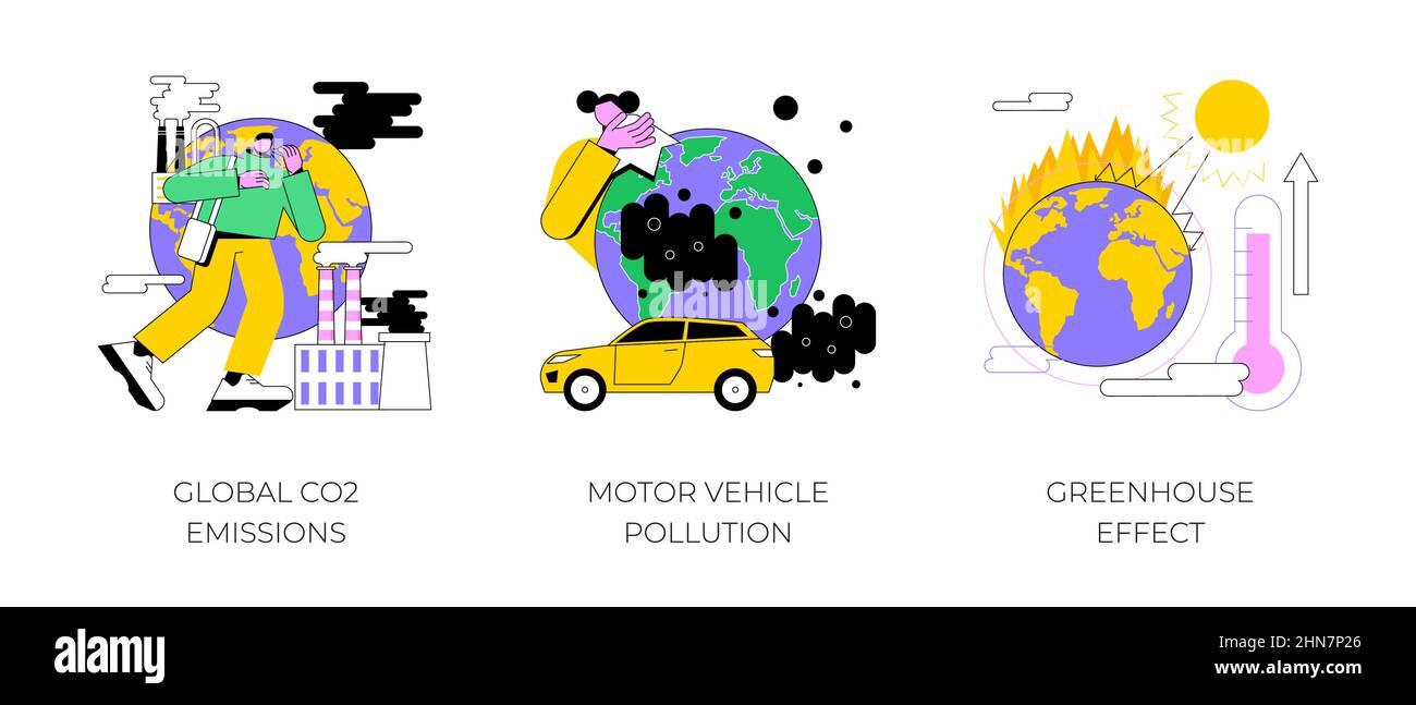 Air pollution abstract concept vector illustration set. Global CO2