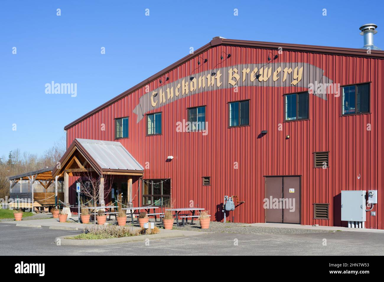 burlington, WA, USA - February 12, 2022; Chuckanut Brewery building in the Port of Skagit Innovation Zone near Burlington Washington Stock Photo