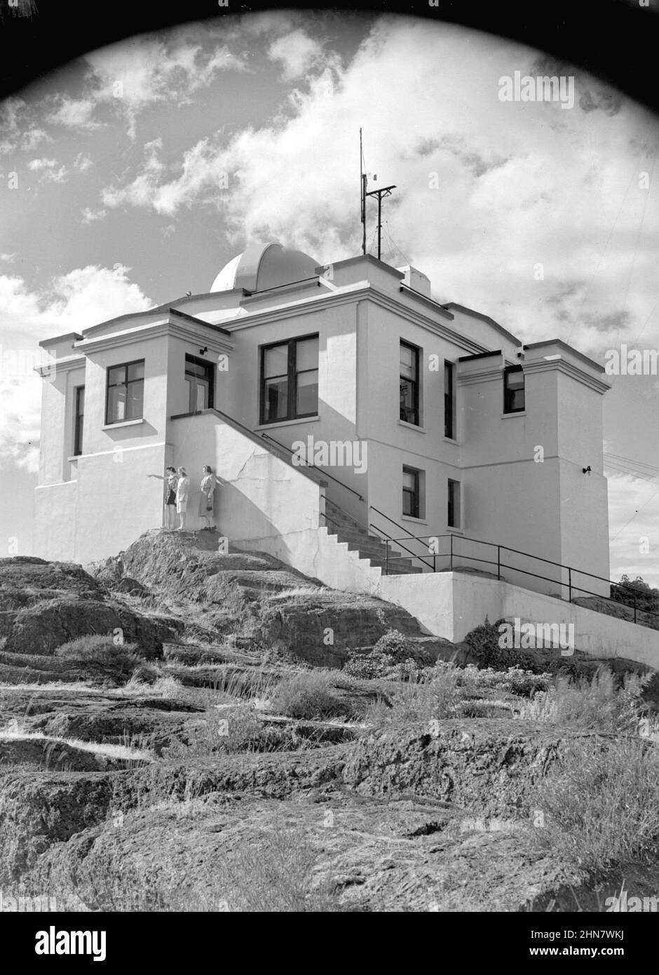 Vintage black and white photograph ca. 1940 of  the Gonzales Observatory Victoria, British Columbia, Canada Stock Photo