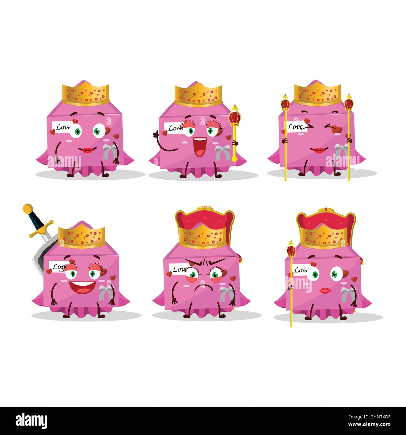 Queen and her magic clothes cartoon of pink love envelope wearing tiara. Vector illustration Stock Vector