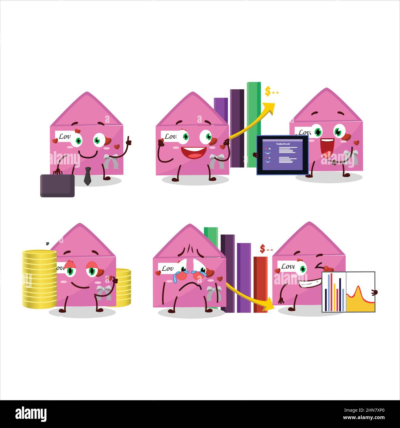 Pink love envelope character designs as a trader investment mascot ...