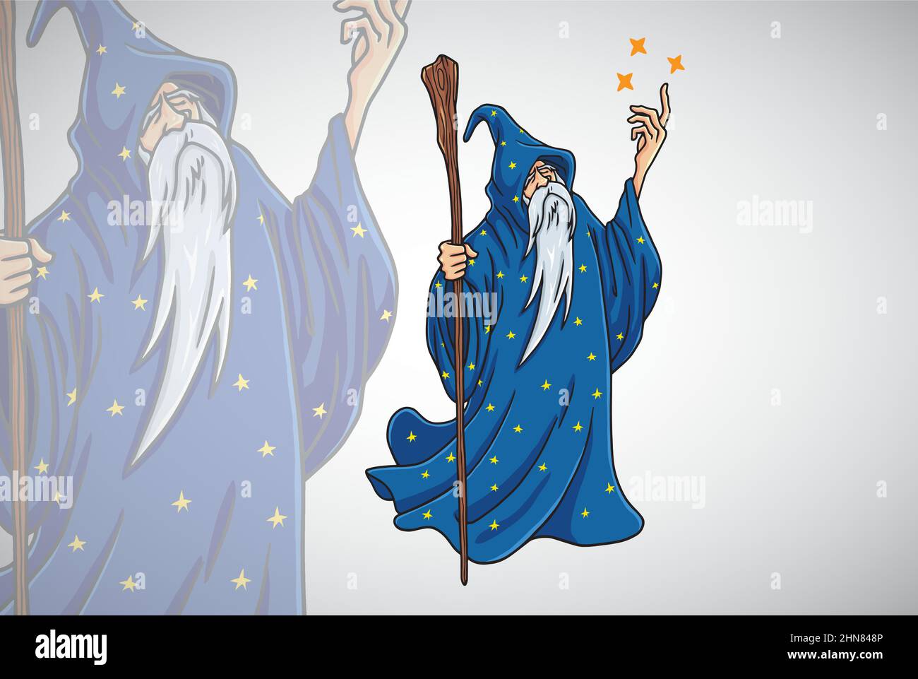 Wizard Cartoon with Blue and Stars Clothes Character Design Logo Mascot Vector Illustration Stock Vector