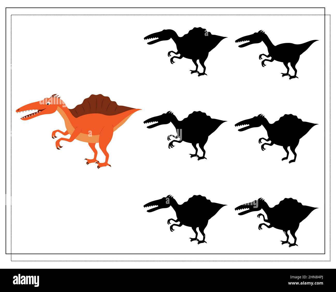 Children's logic game find the right shadow, cute cartoon dinosaur ...