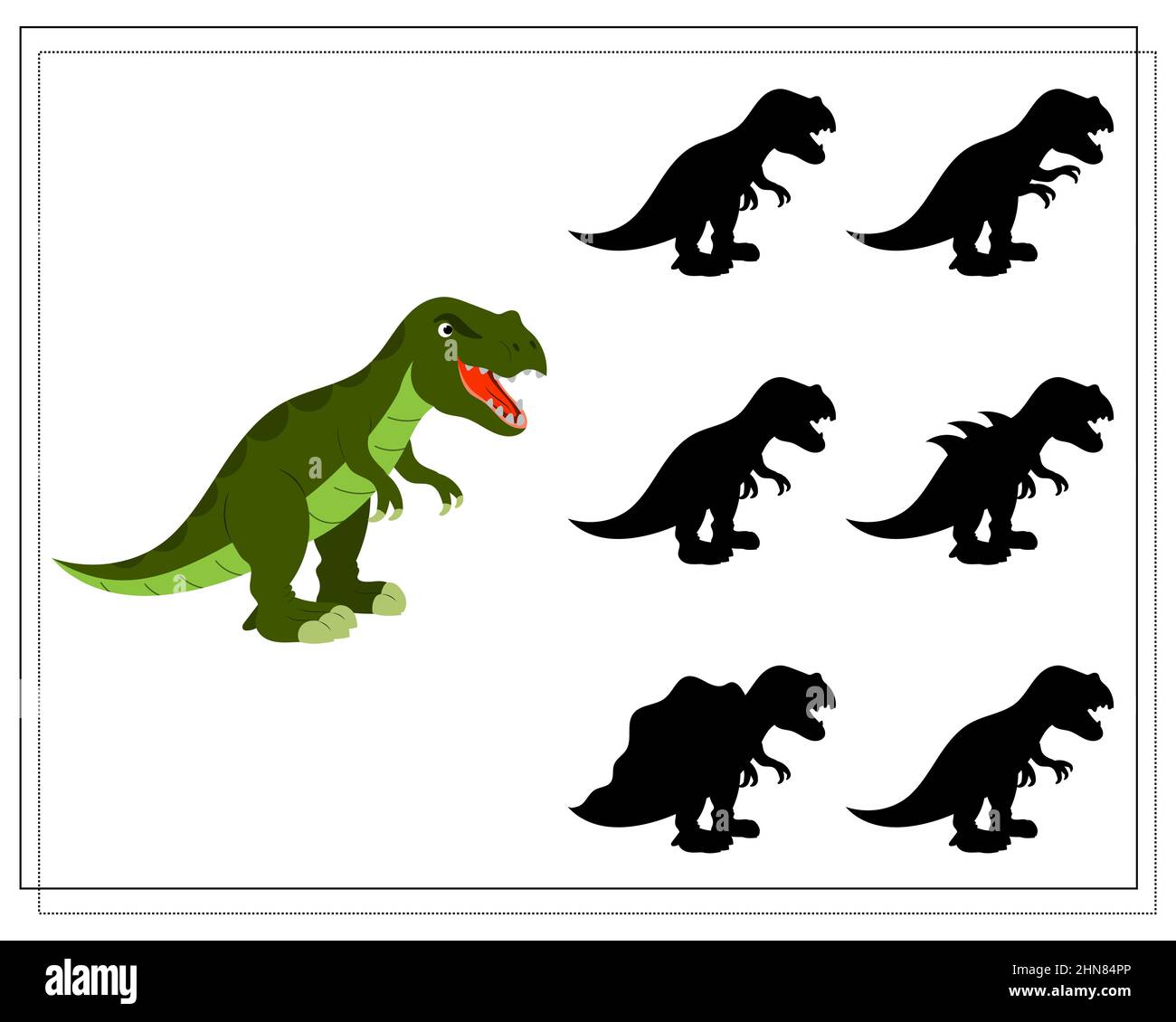 Children's logic game find the right shadow, cute cartoon dinosaur ...