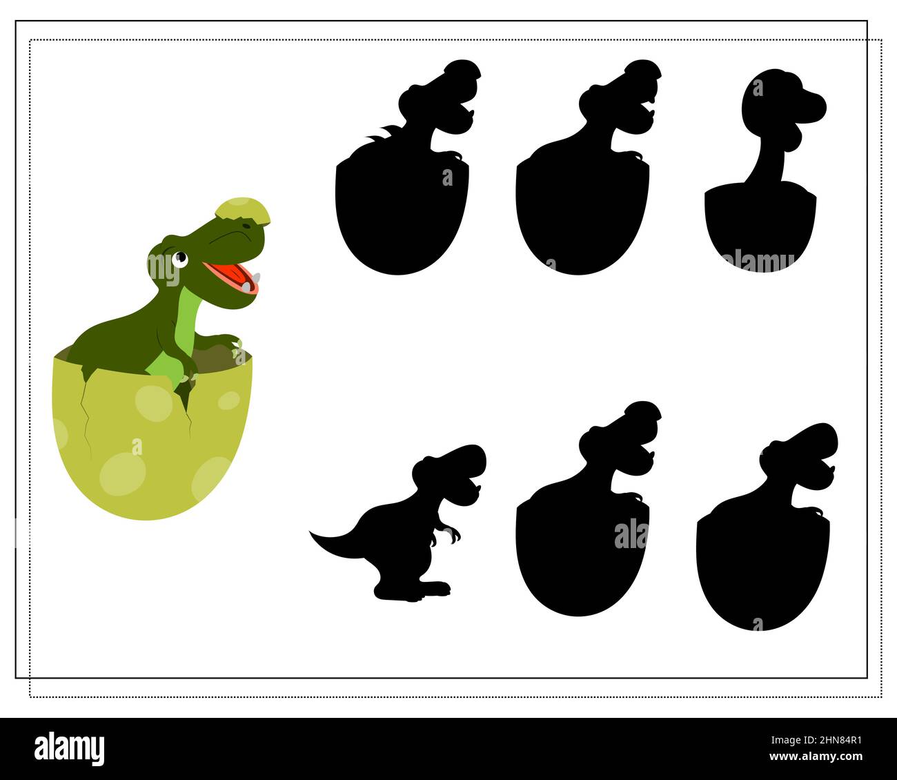 Children's logic game find the right shadow, cute cartoon dinosaur ...