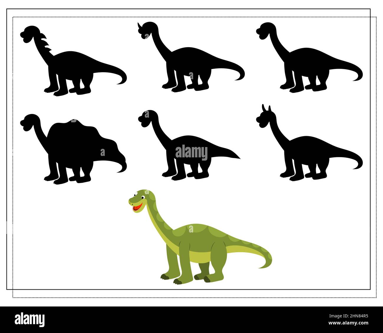 Children's logic game find the right shadow, cute cartoon dinosaur ...