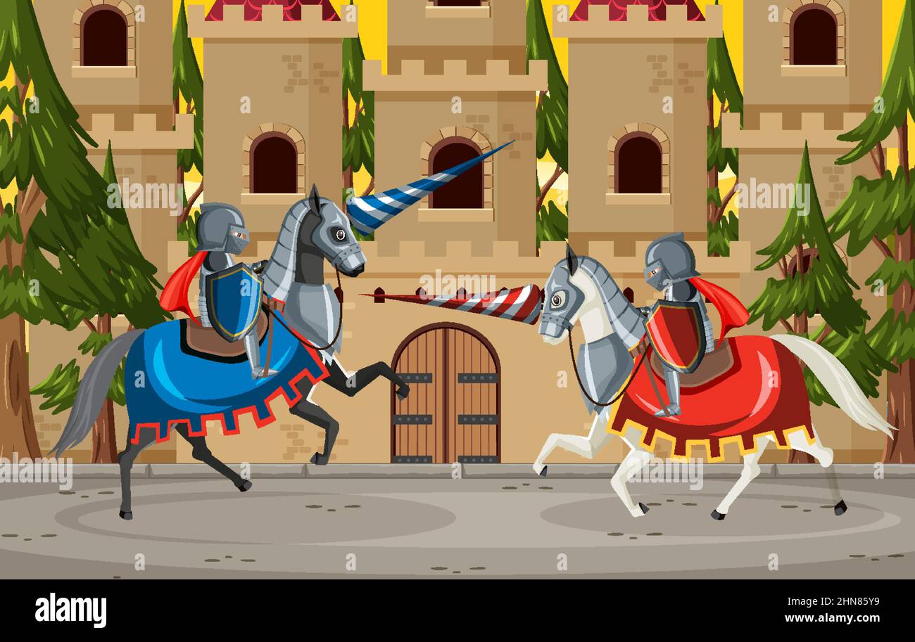 Two Medieval Knights Fighting Together Illustration Stock Vector Image